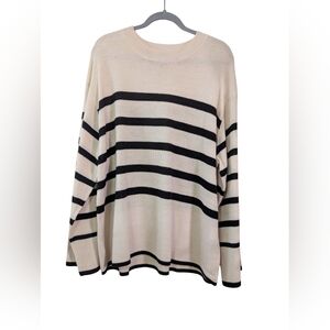 H&M Striped Cream and Black Sweater With Bell Sleeves